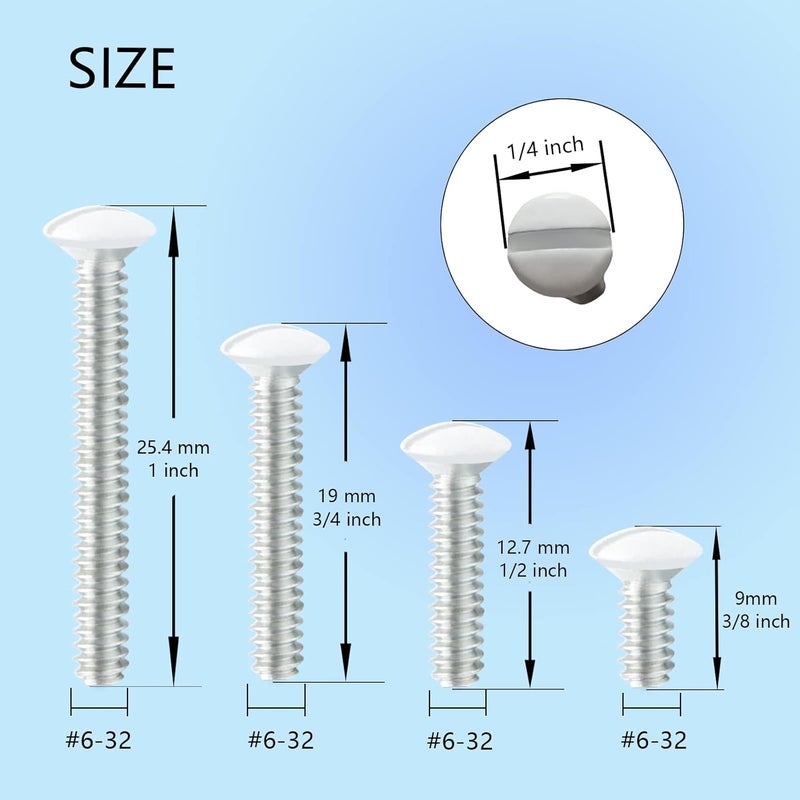 Taezn White Wall Plate Screws, 100 Pieces Outlet Screws 4 Length Sizes 6-32 Thread Switch Plate Screws Perfect Replacement for Outlet Cover and Light Plate - Image 2